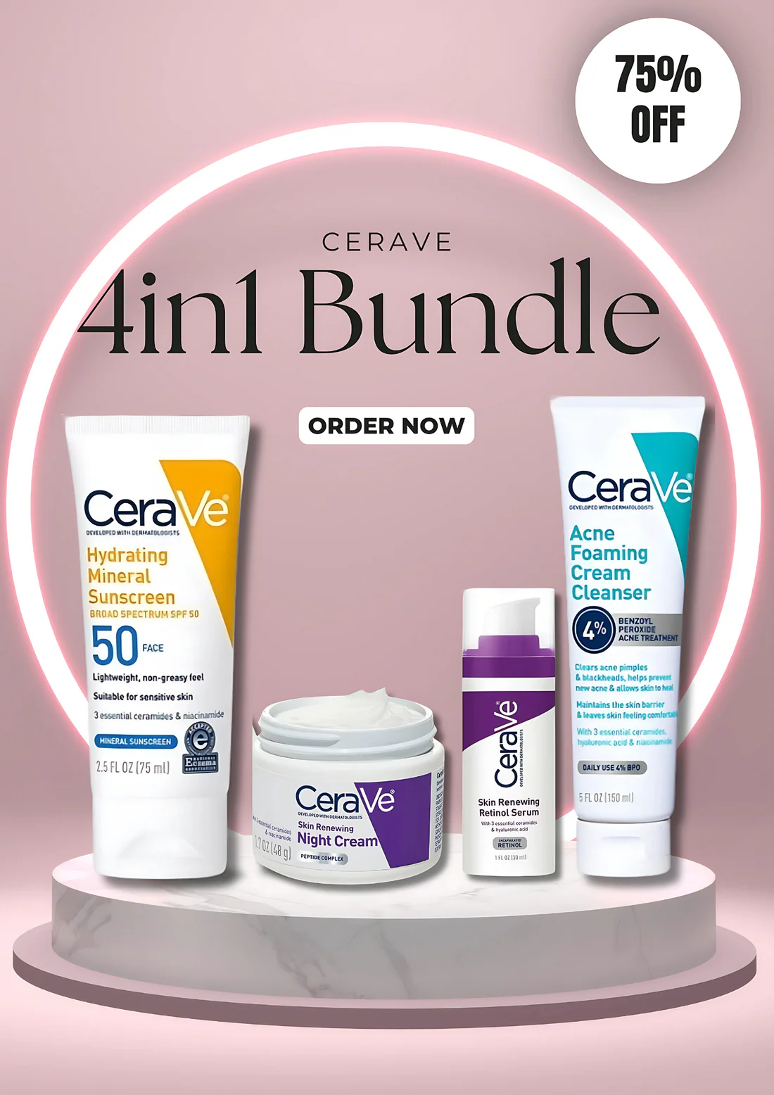 CeraVe 4-in-1 Skincare Kit – Cleanser, Moisturizer, Sunscreen & Exfoliator for All Skin Types.